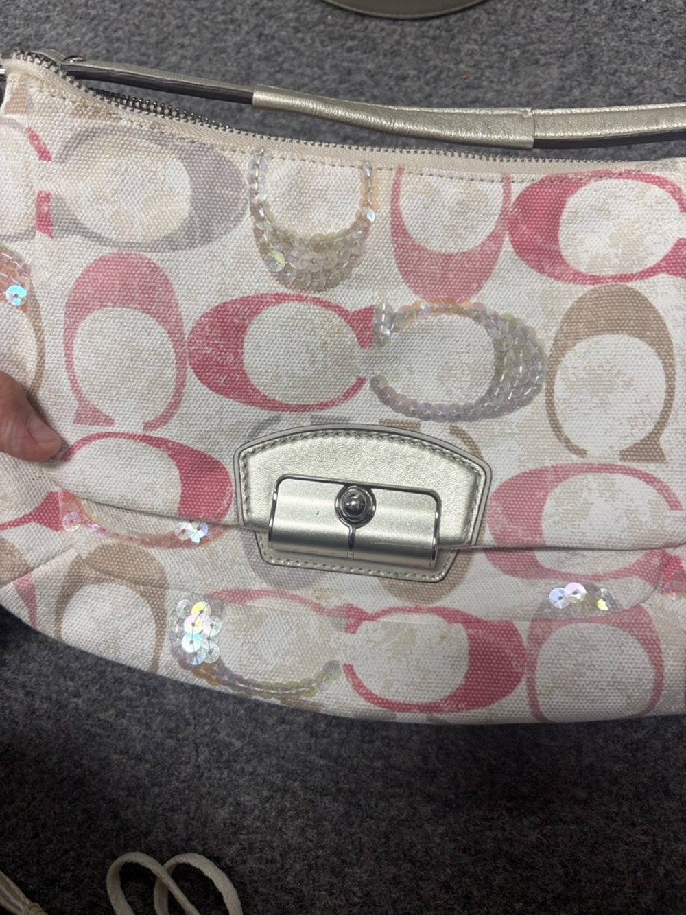Vintage Coach Pink & Cream Signature Sequin Bag 19339 - Picture 3 of 7